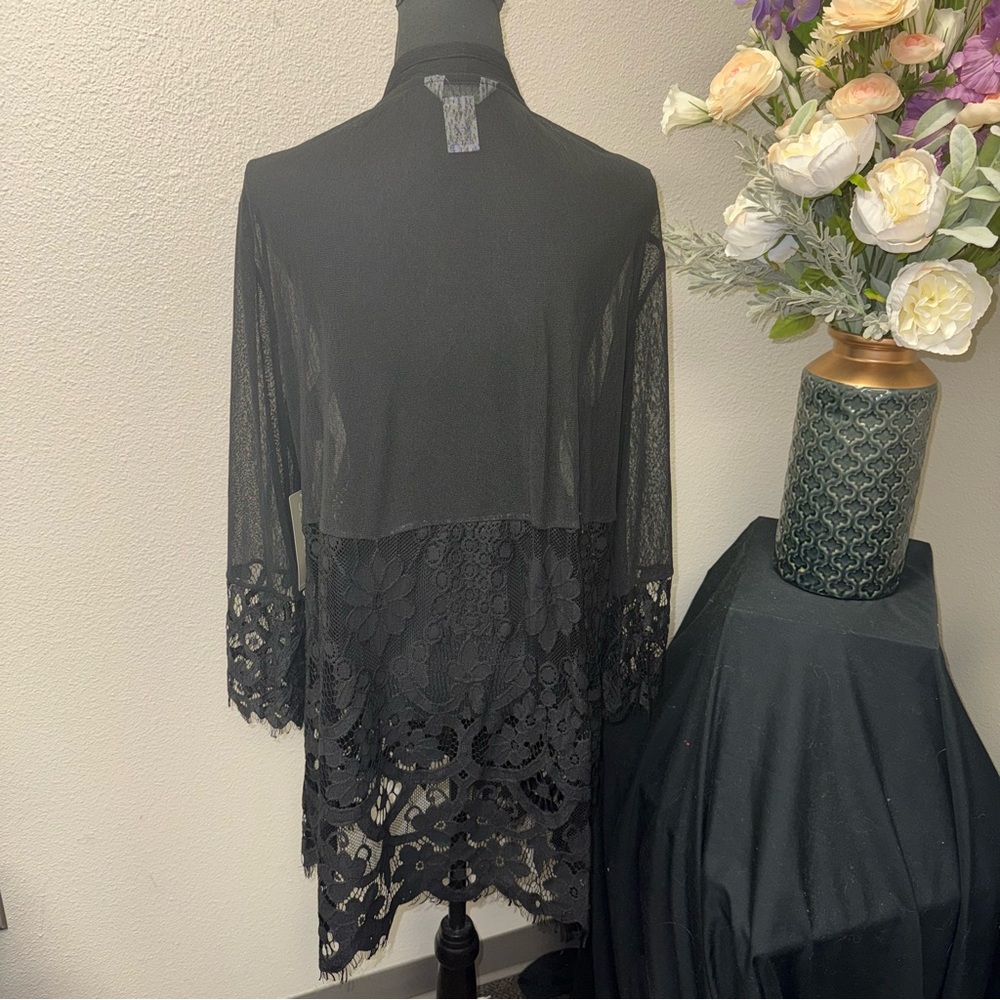 NWT Multiples Black Lace Open Front Cardigan Jacket XL Sheer Floral - Picture 3 of 10